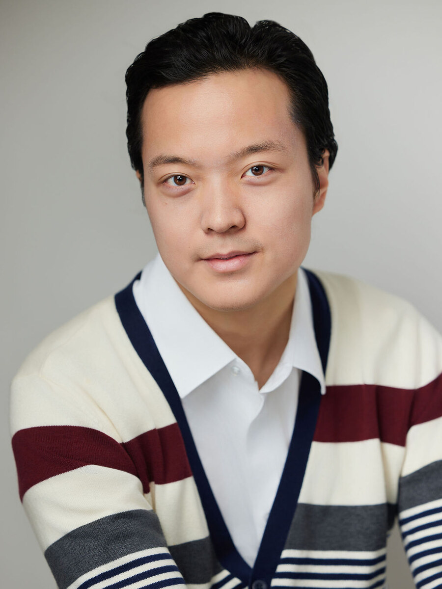 Yoogeun Song, striped cardigan